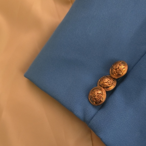 Women's Bright Blue Double-Breasted Blazer - Picture 4 of 4